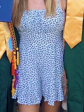 miami White Dress with Navy Floral Print